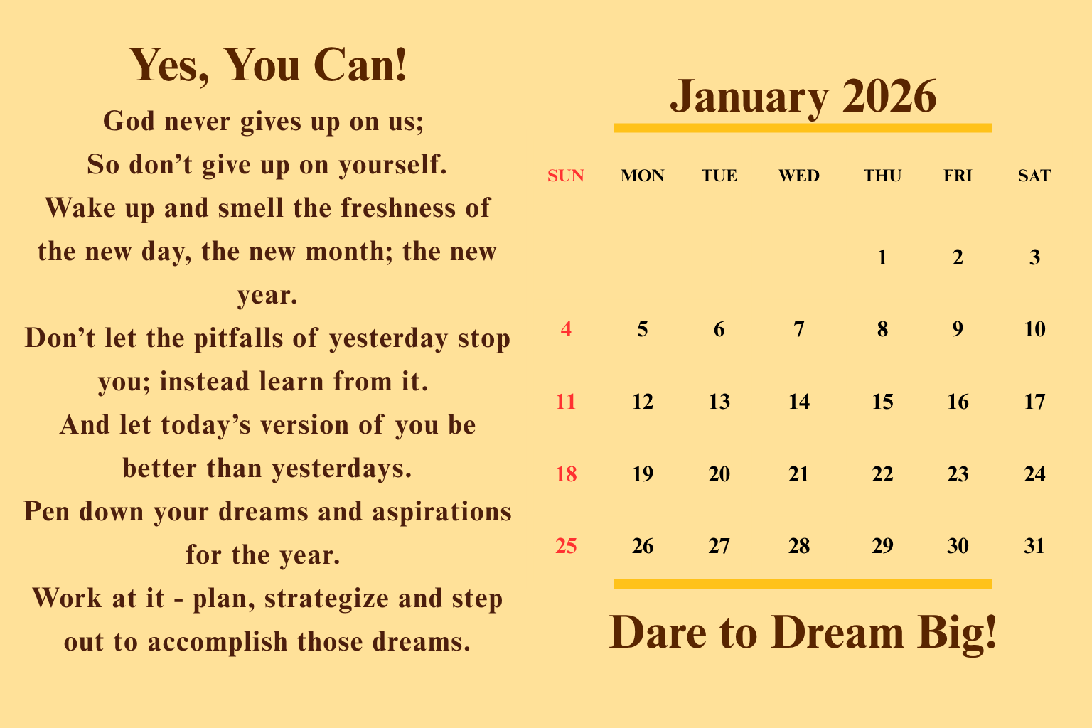 Abba's Motivational Calendar - 2026